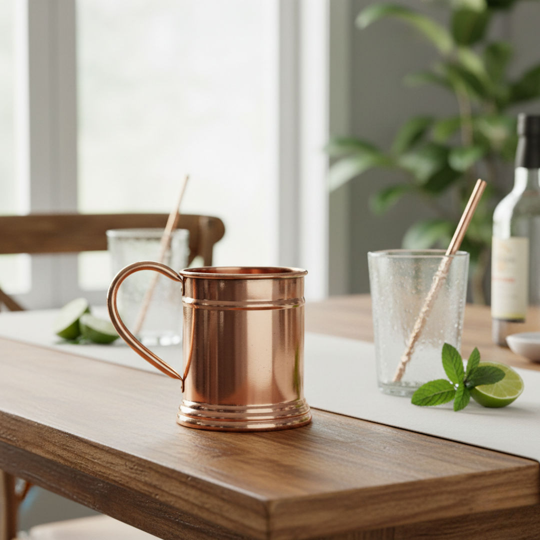 Pure copper handmade mirror line design moscow mule beer mug with copper handle, drinkware, barware, 1, 600 ML